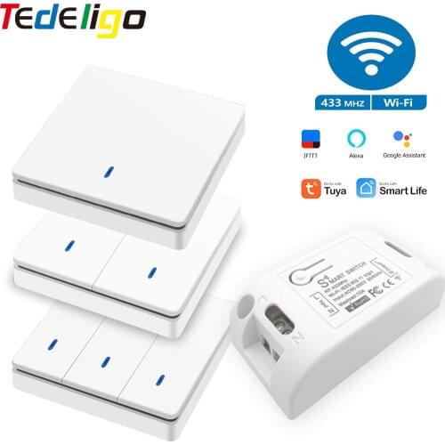 Tuya Wifi Smart life APP push button Smart Light Switch Wireless RF 433Mhz controler DIY Relay Timer Module Google Home Alexa