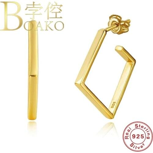 BOAKO Personality Square Earrings For Women 925 Silver Earrings 2020 Fashionable Stud Earrings Jewelry Pendientes Brincos Aretes