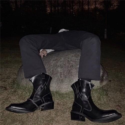 2021 Black Square Toe Ankle Boots Women Fashion Thick Bottom Slip-On Knight Botines Mujer Party Middle Tube Ankle Botas Mujer