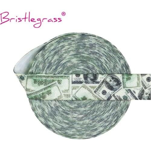 BRISTLEGRASS 2 5 Yard 5/8" 15mm US Dollar Money Print FOE Fold Over Elastics Spandex Satin Bands Tape Hair Tie Dress Sewing Trim