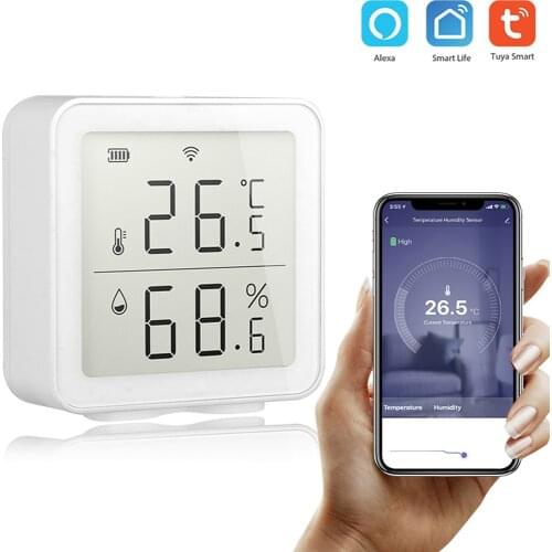 Tuya WIFI Temperature And Humidity Sensor Indoor Hygrometer Thermometer With LCD Display Support Alexa Google Assistant