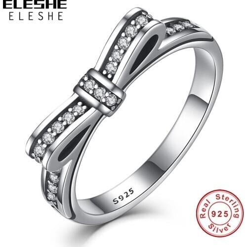 Fashion Authentic 925 Sterling Silver Ring With Clear CZ Bow Ring For Women Jewelry Engagement Wedding Gift