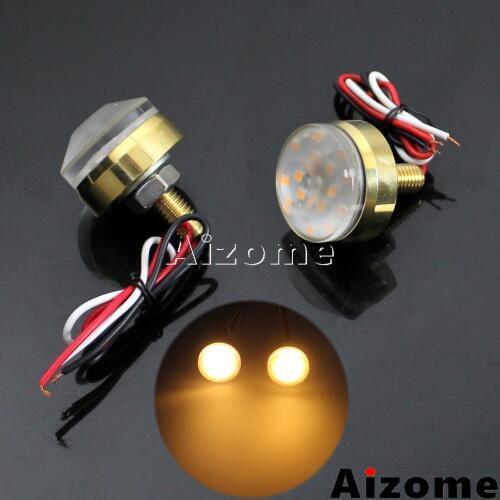 For Harley Cafe Racer Chopper Custom 1" Handlebar Grip Brass Turn Signal Lights LED Bar End Turn Indicators Lamp Blinker