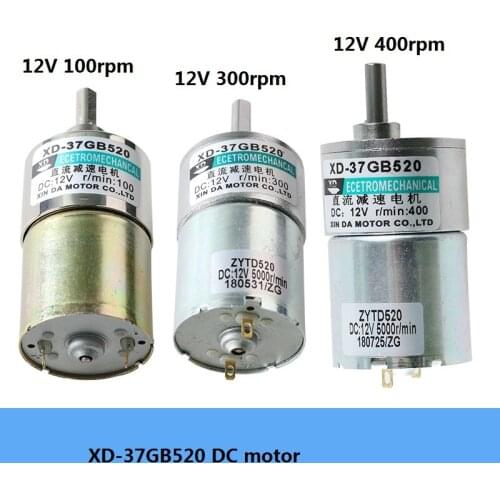 High Torque Motor 12V 100RPM/300RPM/400RPM Low Speed Motor 37mm Miniature Brushed DC Motor XD-37GB520 Metal Gear DIY