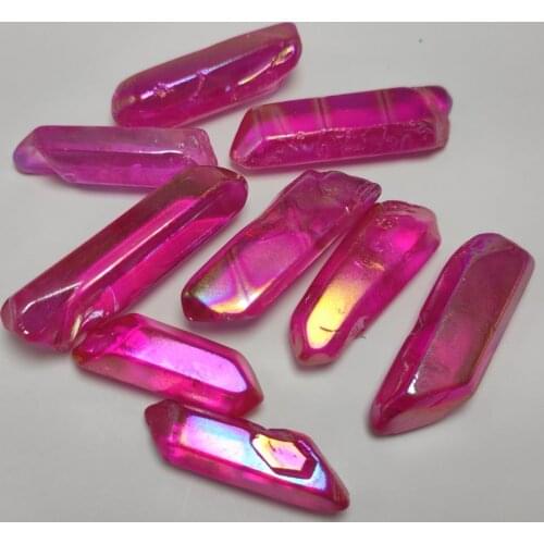 50g Electroplated rose red Titanium Aura Lemurian Crystal Wand Point Healing Crystal Stone Natural Stones and Minerals