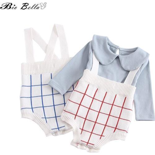 Newborn Toddler Infant Baby Girls Bodysuits Cotton Overalls Knitted Jumpsuit Plaid Outfits Sunsuit Baby Girl Clothing 3-24M