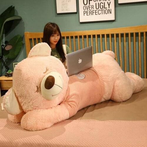80/100CM New Giant Size Lying Teddy Plush Toys Soft Sweater Bear Plush Pillow Stuffed Animal Dolls Kids Baby Xmas Gift