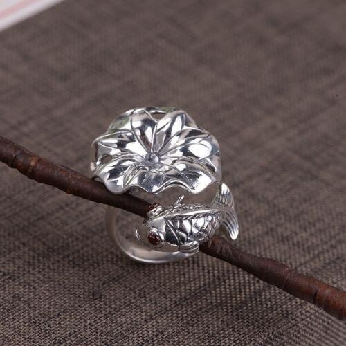 100%925Thai silver national wind restoring ancient ways open ring