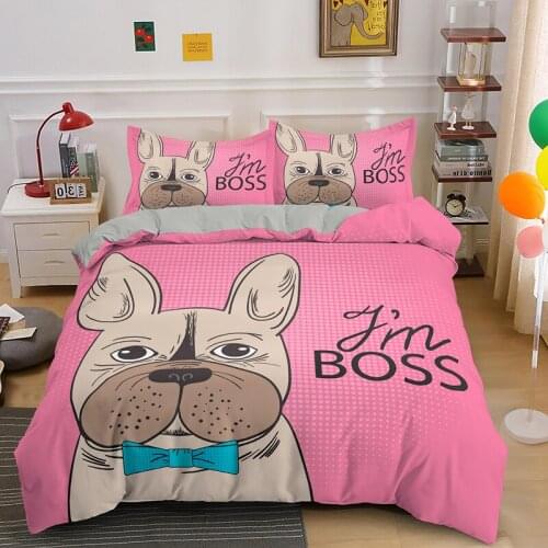 Cartoon Terrier Bulldog Bedding Set For Boys Girls Christmas Duvet Cover Sets Comforter Covers With Pillowcase