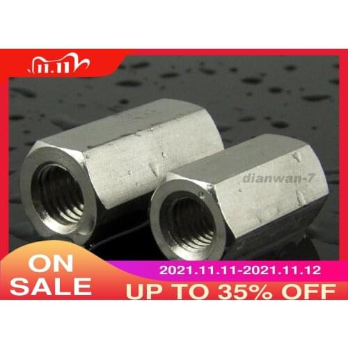 M10 304 Stainless Steel Coupling Nut, Hex Rod Coupling Nut Low Carbon Steel, 3 pcs
