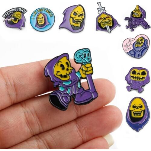 Skeletor Purple Enamel Pin Skull Sweater Brooches Clothes Backpack Bag Badge Lapel pin Cartoon Punk Bone Pins Jewelry