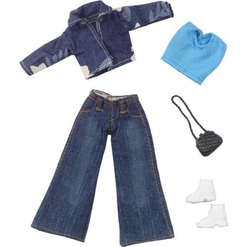 Fashion Floral Jeans Doll Outfits Set for Barbie Clothes Short Coat Jacket Vest bag Shoes Pants Trousers 1/6 BJD Accessories Toy