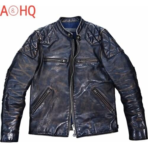 2021 Vintage Genuine Leather Jacket Men 100% Cowhide Coat Motorcycle Mens Jackets and Coats Spring Autumn Hommes Veste