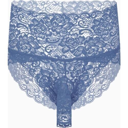 Mens Erotic Lingerie Sissy Underwear for Sex Open Bulge Pouch High Waist Underpants Sleepwear See-Through Lace Briefs Panties