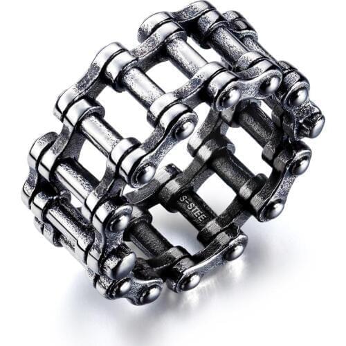 Retro Punk Bicycle chain Stainless Steel Mens Ring Black Party Finger Jewelry accessory Gift size 7-12 Dropshipping