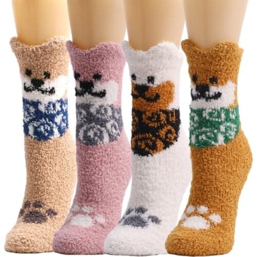 MXMA Women Winter Novelty Fuzzy Slipper Socks Funny Cartoon Dog Cat Pattern Kawaii Ticken Fluffy Warm Plush Floor Sleeping Gifts