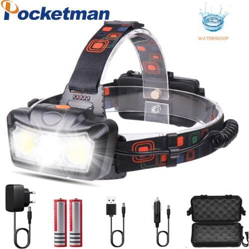4000LM LED Headlamp T6+COB LED Headlight Head Lamp Flashlight Torch Lanterna head light Use 2*18650 battery for Camping