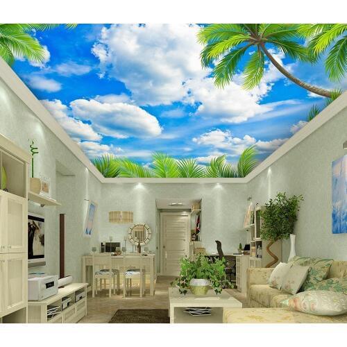 Custom 3D ceiling printing Green leaves, blue sky For living room bedrooms wallpaper rolls for wall 3d ceiling wallpaper