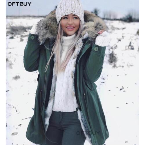 OFTBUY 2020 Winter Jacket Women Real Fur Coat Long Parka Natural Raccoon Fur Collar Rabbit Fur Liner Thick Warm Streetwear New