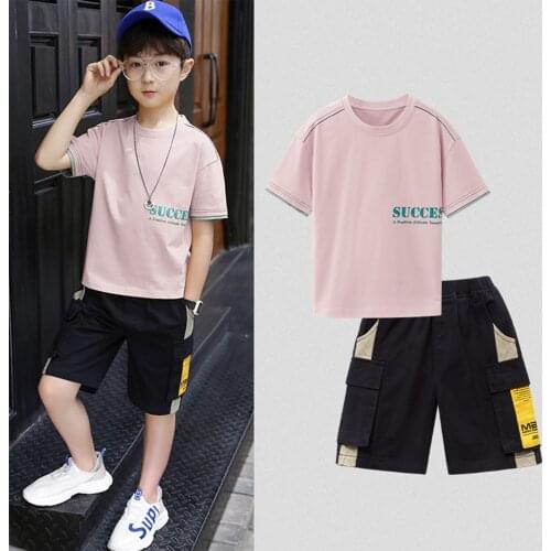 Oyolan Children Clothing 2021 Summer Teens Boys Clothes Set Letter T-shirt+Shorts Casual Outfit Kids Tracksuit Suit 8 10 12 Year