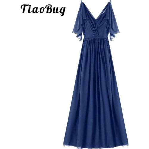 Chiffon Bridesmaid Dresses Womens Sexy Deep V Neck Ruffled Dress Vestidos De Festa Elegant Dress for Women Wedding Evening Gowns