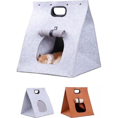 Portable CatS House Indoor Flet Warm Comfortable Outdoor Pet House Travel Handheld Foldable Non-Woven Felt Cloth Pet Warm House