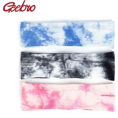 Geebro Bohemia Tie Dye Flat Stretchy Headband For Women Color Mixing Accessories Turban Wraps Female Fashion Hairband Headwear