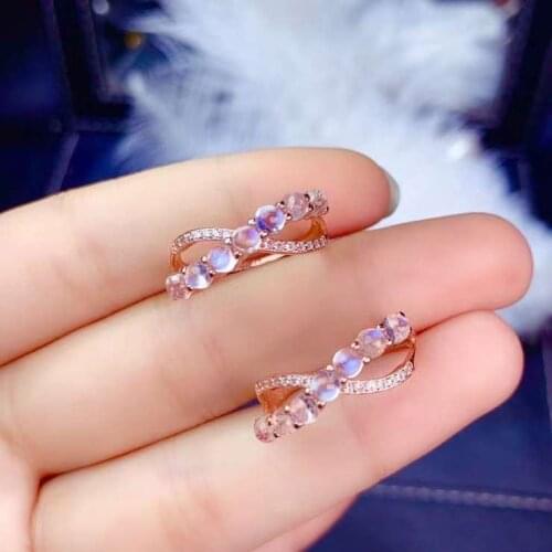 Lovely cute bowknot overlapp Natural light moonstone Ring S925 Silver Natural Gemstone Ring Womens girl party gift fine ewelry