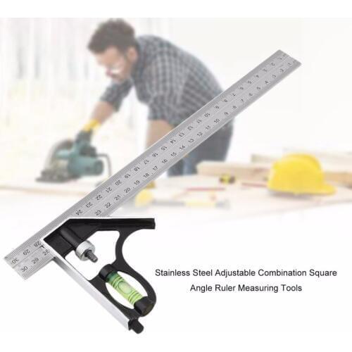 300mm(12'')Adjustable Engineer Combination Try Square Set Right Angle Ruler Stainless Steel Multi-functional Measuring Tool New