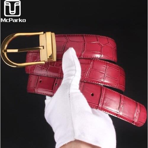 McParko Cowskin Leather Belt For Men Fashion Burgundy Design Crocodile Pattern Genuine Leather Men Belt Strap Custom Name Letter