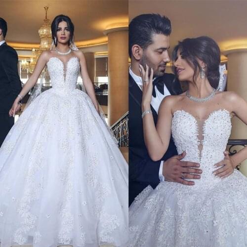 Luxury Sweetheart Princess Ball Gown Wedding Dress Sequin Vestido De Noiva Sexy Elegant Lace Appliques Wedding Gown