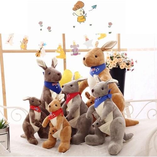 Lovely Plush Toy Cute m Mother And Kids Kangaroo with Australia Scarf Gift Stuffed Toy Detachable Baby Lightning Shapped Tail