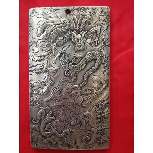 Old Chinese Dragon jiao zi tibet Silver Bullion thanka amulet 133g
