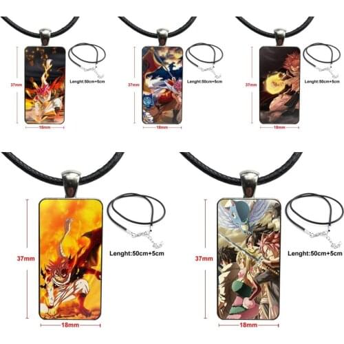 Glass Pendant Necklace Handmade Half Pendant Rectangle Necklace For Unisex Gift Cute Anime Fairy Tail