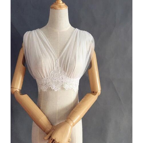 Wedding jacket V-neck Pleated Tulle Bridal bolero for Bridal Party Coat Appliques Waist Bridal Jacket