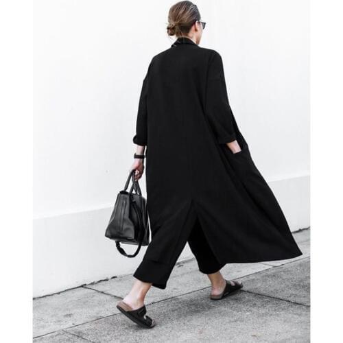 TREND-Setter 2019 Summer and Autumn Long Trench Coat Women Black Thin Oversize Loose Chiffon Windwear