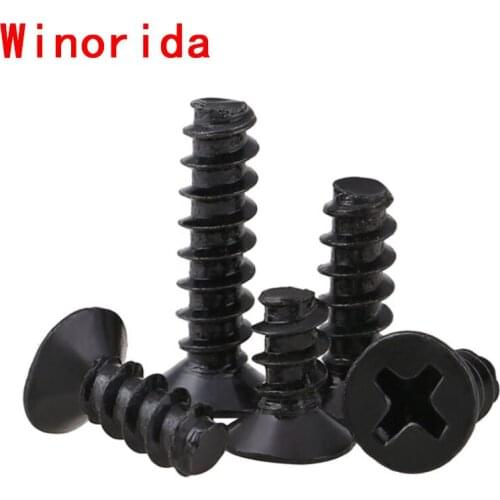 GuHua Black Philips Tapping Flat End Small Screw Cross Countersunk Flat Head Flat Tail Self Tapping Screw KB M2.6M3M3.5M4 500Pcs
