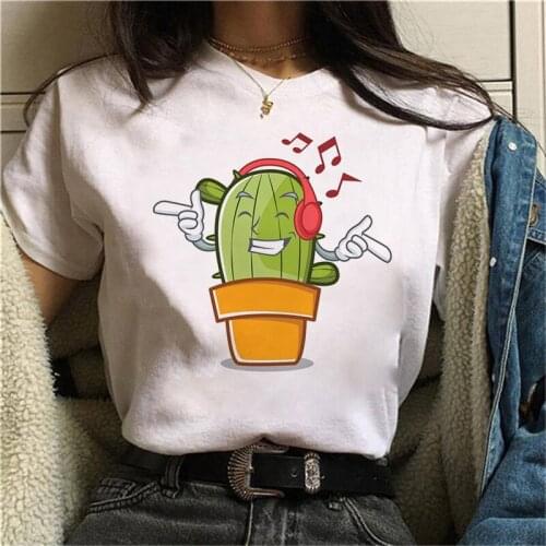 Womens T-shirt Cartoon Cactus Printed T-shirt Fashion Female Tee Top Graphic Female T shirts Clothing Camisas Mujer