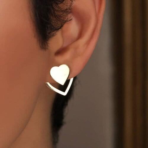 Orgin Summer Temperament Geometrical Double Layer Love Heart Stud Earrings for Women Korean Style Hollow Earrings Party Jewelry