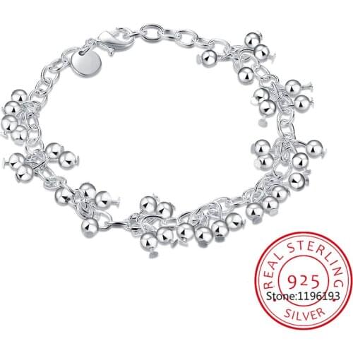 925 Sterling Silver Round Ball Girl Bracelets Bangles Geometry Chain Line Wedding Party Retro Womens Jewelry 2021 Jewelry Gifts