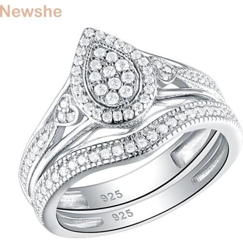Newshe 925 Sterling Silver Wedding Rings For Women Pear & Heart Shape Round Cut AAA CZ Engagement Ring Bridal Set Trendy Jewelry
