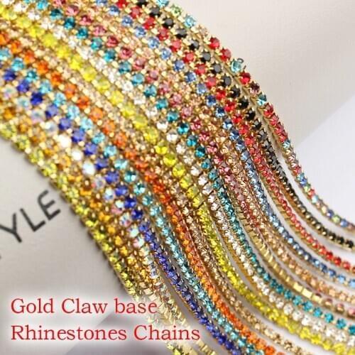 3Yard Gold Chain SS6 Rhinestone Cup chain Mix colors Crystal chains for Garment Bags Nail DIY Accessoire
