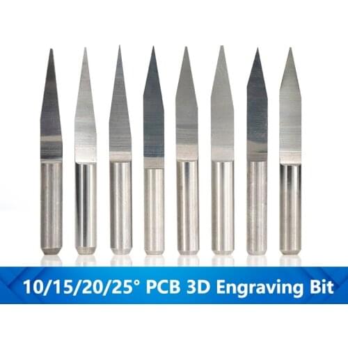 10pcs PCB 3D Engraving Bit 10/15/20/25 Degrees V Shape Carving Bits Tipped 0.1-0.7mm Tungsten Carbide PCB 3D Milling Cutter