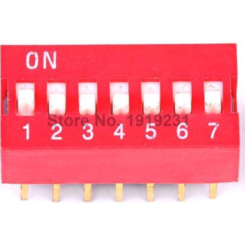 100PCS 2.54mm 7Pin Flat Dial Switch Toggle Switch DIP Red Snap Switch