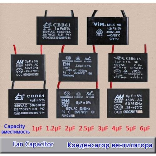 12 Models Fan Motor CBB61 1UF 1.2UF 1.5UF 1.8UF 2UF 2.5UF 3UF 4UF 5UF 6UF 8UF 10UF Capacitor 450V Original Part