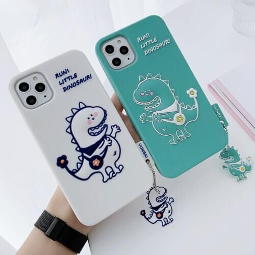 3D Cute Cartoon Couple Lovers Dinosaur Phone Case for iPhone 11 Pro Max XR X XS Max 7 8 Soft TPU Silicone Kawaii Pendant Cover