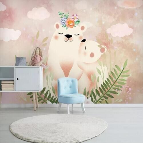 Milofi custom 3D wallpaper mural Nordic modern minimalist hand-painted cute bear background wall living room bedroom decoration