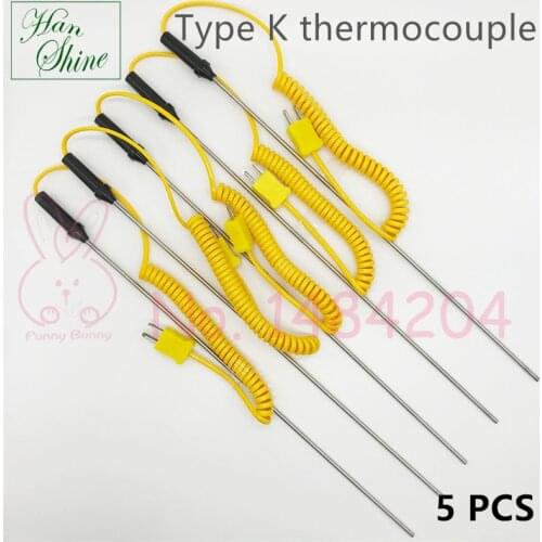 5 PCS Handheld Type K Thermocouple 300mm Temperature Sensor 0 to 300 Degree Celsius with Miniature Connector for 902C