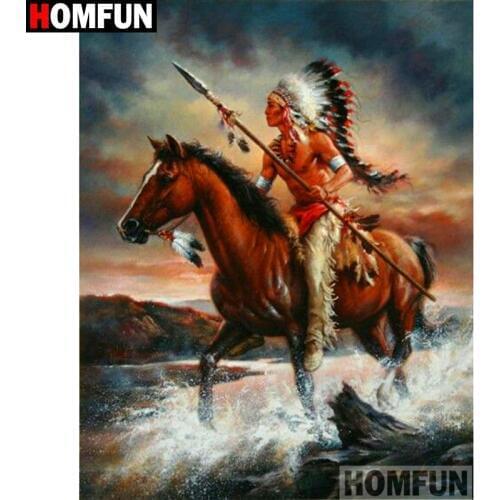 HOMFUN DIY 5D Diamond Painting "Man horse" Full Diamond Embroidery Sale Picture Of Rhinestones For Festival Gifts A08709