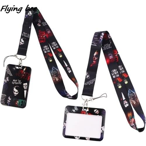 Flyingbee X1946 Movie Figure Clown Lanyard Card ID Holder Car KeyChain ID Card Pass Gym Phone Badge Kids Key Ring Holder Jewelry